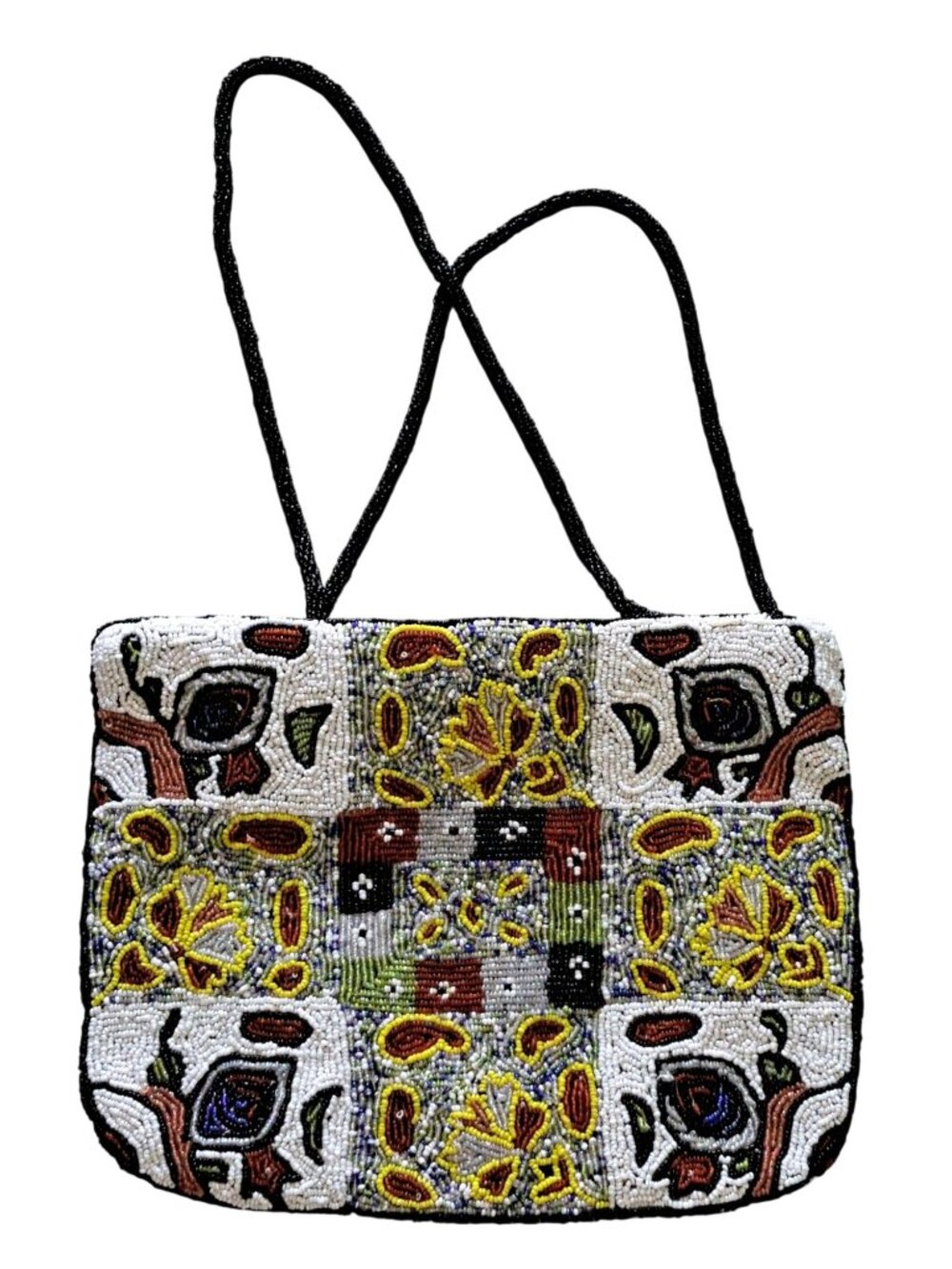 Vintage Fully Beaded Multi-Color Shoulder Bag Purse Floral Geometric Multicolor